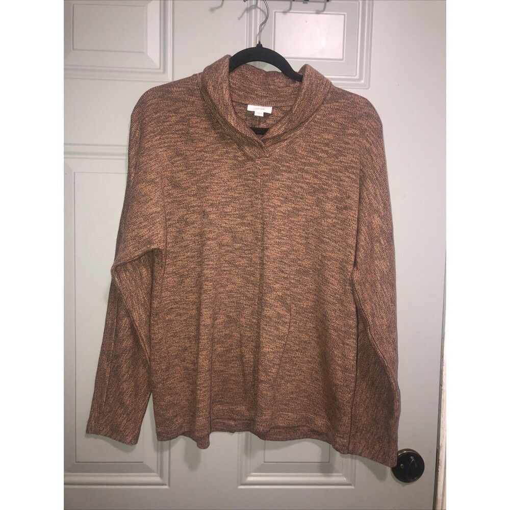 Pure Jill J. Jill Sweater Small S Brown Marled Knit Shawl Neck Pullover Long Sle